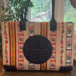 Tory Burch Multicolor Floral Stripe Tote